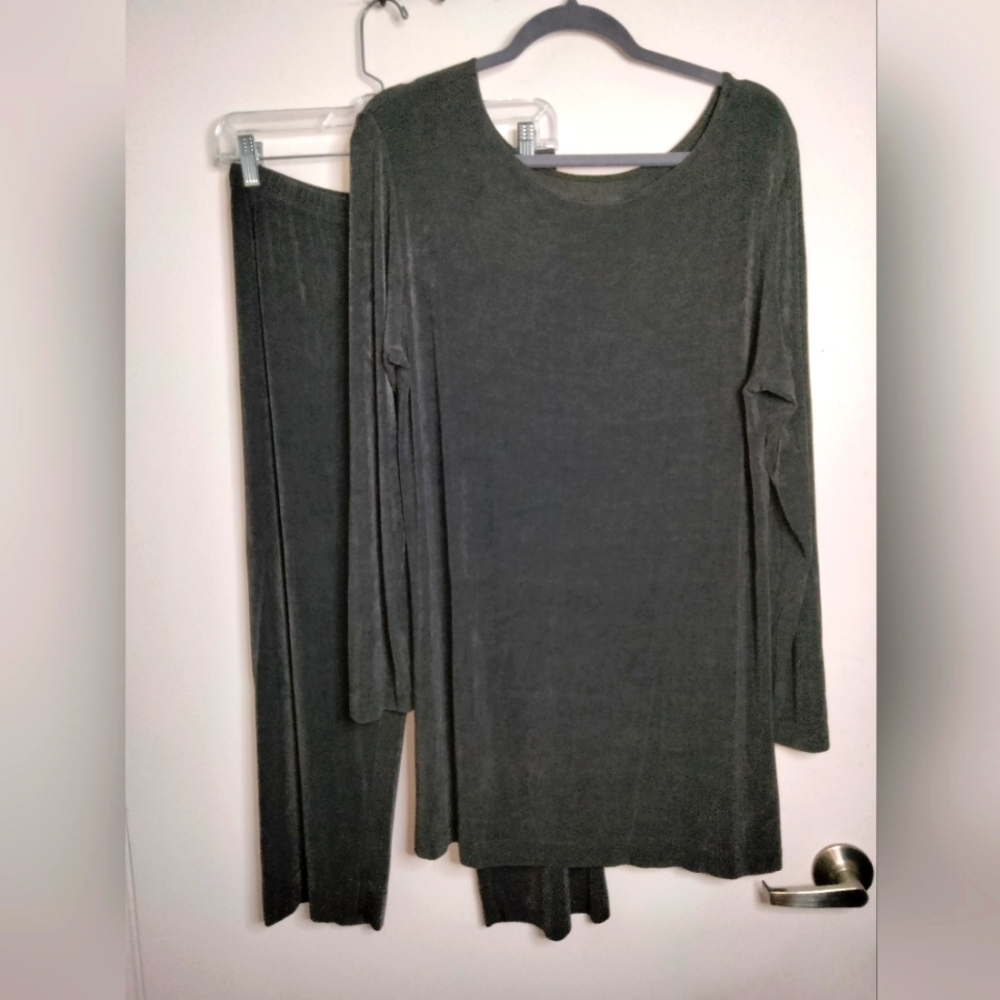 Chico's Design (Size M/L) Dark Pewter LS Top & Pull-on Pants (2PC) Matching Set
